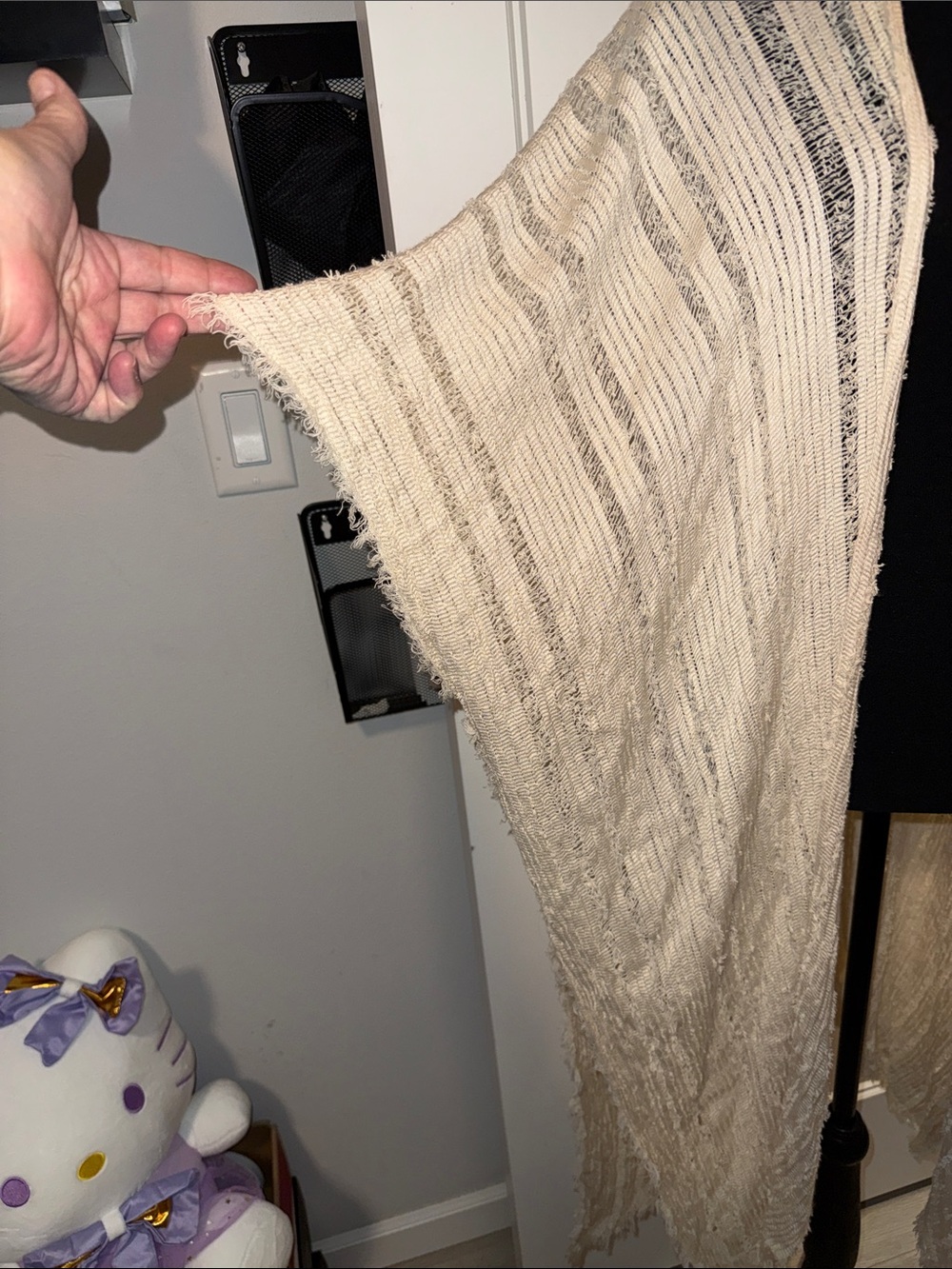 Vince Camuto Cream Open-Front Fringe Kimono Duster O/S - Picture 3 of 12